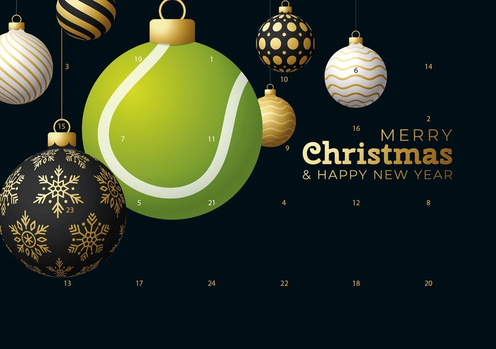 A5-Schoko-Adventskalender mit Werbeeindruck - Sportliche Weihnachten - Tennis